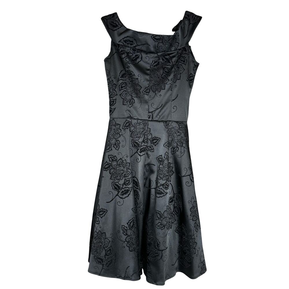 Vintage Windsor Black Floral Embroidered Mini Dress Sleeveless Junior Size 3
